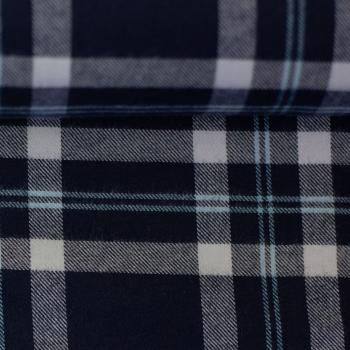 Baumwoll-Flanell Maverick, Karo, weiß/dunkelblau